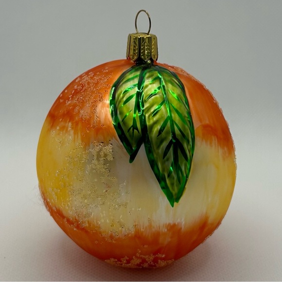 European Glass Sugared Peach Hand-painted Holiday Ornament - Picture 2 of 8